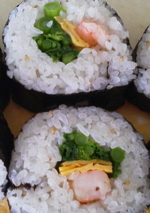 菜の花とえびで春巻きずし-レシピのメイン写真
