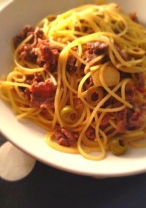☆簡単☆牛肉とグリーンオリーブのパスタ-レシピのメイン写真