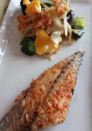 彩り野菜と鯖のキム卵蒸し-レシピのメイン写真