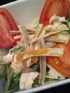 ささみとカリカリごぼぅの水菜サラダ-レシピのメイン写真