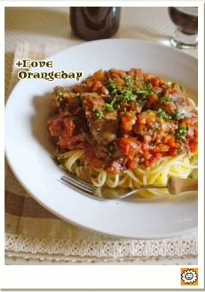 鶏レバーとセロリのトマトソーススパゲティ-レシピのメイン写真