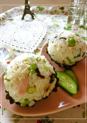 塩昆布×ハム×葱　山葵レモン風味おにぎり-レシピのメイン写真
