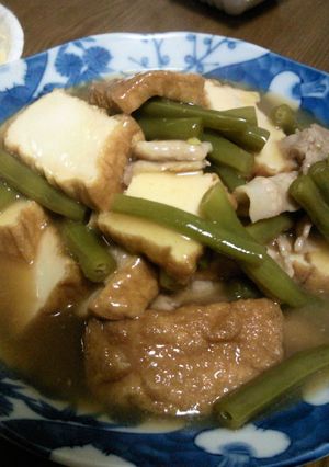 トロミで旨い！豚バラ,インゲン厚揚げ煮-レシピのメイン写真