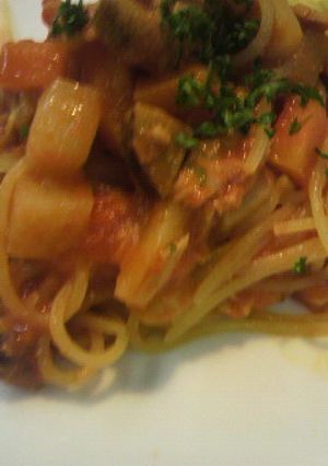 根菜とツナのトマトソーススパゲティ-レシピのメイン写真