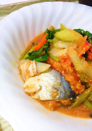 【ルクエ】野菜とさばピリ辛味噌煮-レシピのメイン写真
