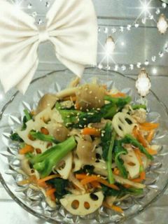 菜の花でささ身と根菜のわさびポン酢和え♪-レシピのメイン写真