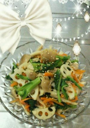 菜の花でささ身と根菜のわさびポン酢和え♪-レシピのメイン写真