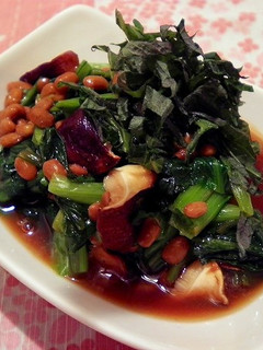 小松菜と焼しいたけの納豆和え-レシピのメイン写真