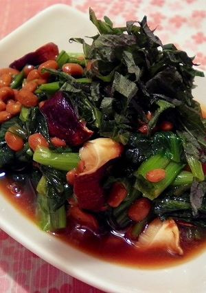 小松菜と焼しいたけの納豆和え-レシピのメイン写真