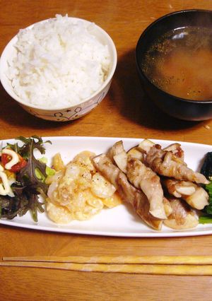 豚バラエリンギﾞ＆エビマヨご膳-レシピのメイン写真