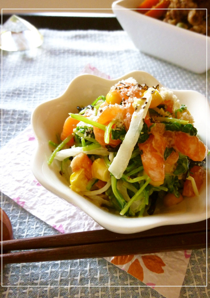 鮭と豆苗の塩昆布マヨ和え-レシピのメイン写真