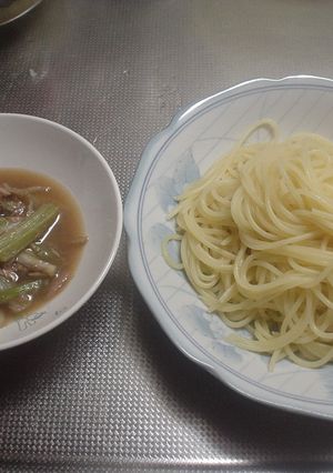 ツナと若ごぼうの和風つけパスタ-レシピのメイン写真