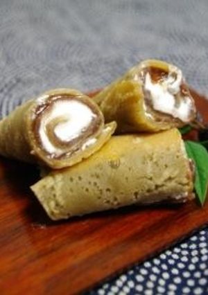 薄焼き皮のカフェオレ風味の和菓子（-レシピのメイン写真