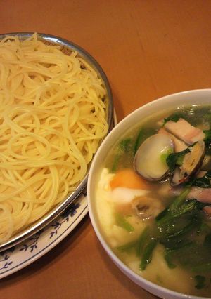 あさりと温玉の和風つけめんパスタ-レシピのメイン写真