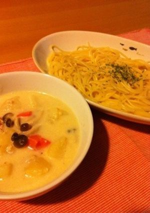 ごろごろ野菜の豆乳つけスパゲッティ-レシピのメイン写真