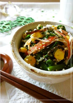ニラとカニカマの塩昆布・粉チ・胡麻和え-レシピのメイン写真