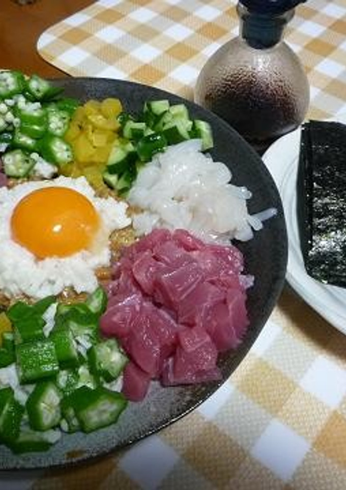 海鮮とネバネバ野菜のまぜまぜ手巻き-レシピのメイン写真