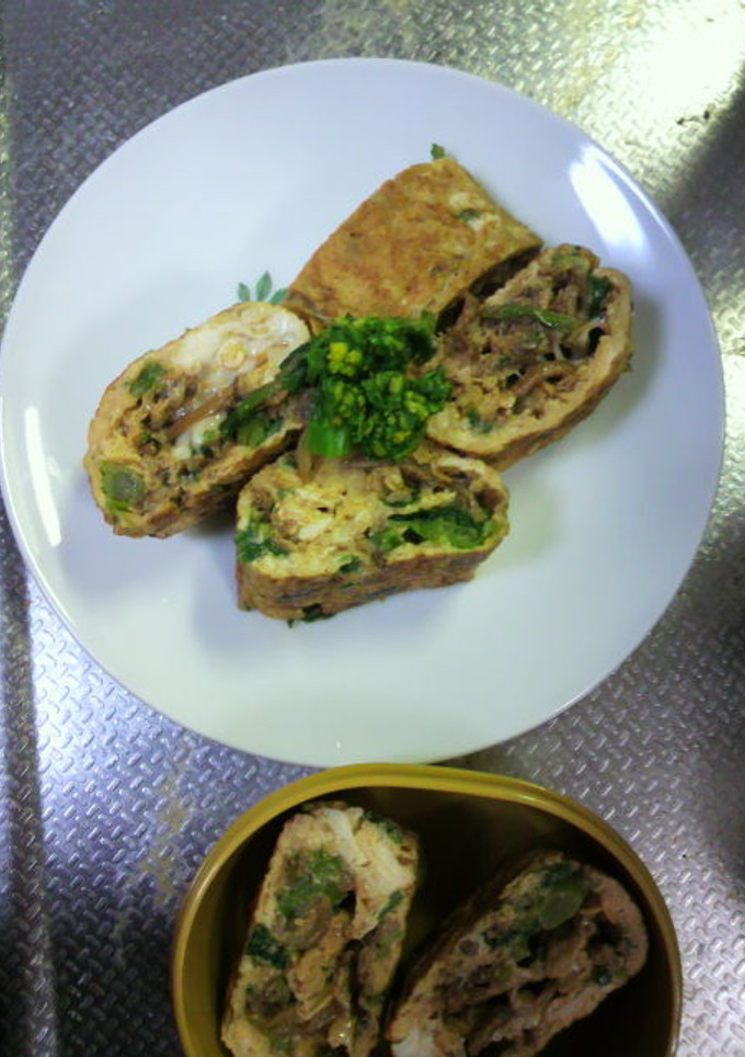 菜の花といなかごの釘煮の厚焼き玉子-レシピのメイン写真