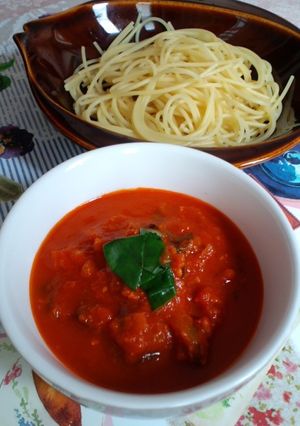 トマトスープのつけ麺風パスタ-レシピのメイン写真