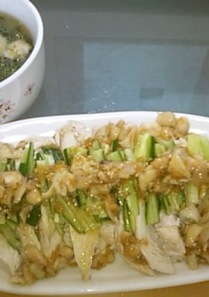 簡単★鶏むね肉のサッパリゴマ油＋スープ-レシピのメイン写真