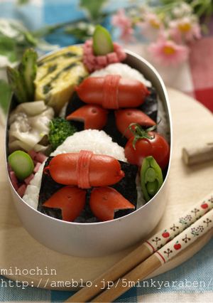 【キャラ弁】ウインナーリボンおにぎり弁当-レシピのメイン写真
