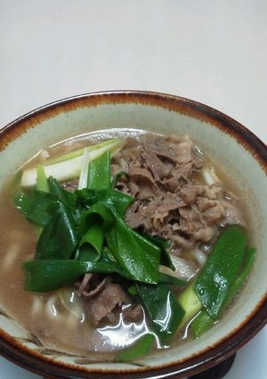 今日の1人ﾗﾝﾁ♪九条ﾈｷﾞ入牛肉うどん-レシピのメイン写真