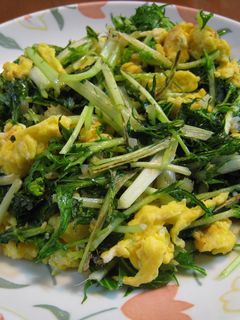 ぱぱっと簡単!ふわふわ卵と水菜の塩麹炒め-レシピのメイン写真