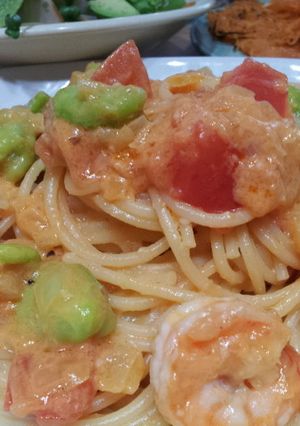 エビとそら豆のトマトクリームパスタ-レシピのメイン写真