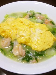 うち中華〜エビと青梗菜の塩炒め 卵のせ-レシピのメイン写真