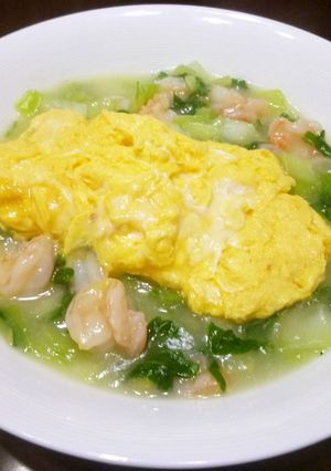うち中華〜エビと青梗菜の塩炒め 卵のせ-レシピのメイン写真