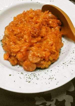 トマトジュースでとろ～りチーズリゾット-レシピのメイン写真