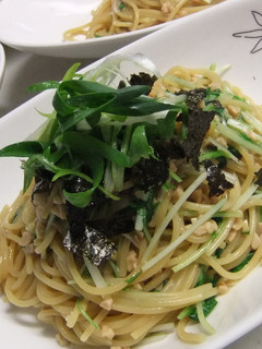 納豆と水菜の和風パスタ~塩麹入り~-レシピのメイン写真