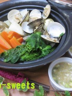 菜の花と蛤の蒸し鍋☆レモンたれ-レシピのメイン写真