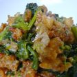 冷凍豆腐の唐揚げとなばなの辛し和え