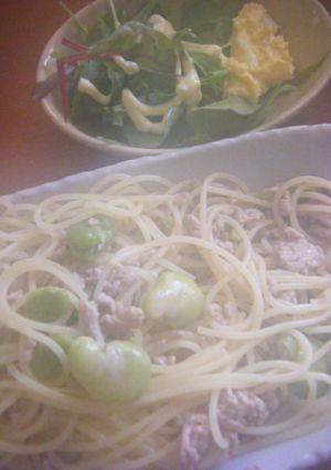 ソラマメと豚挽き肉のペペロンチーノ-レシピのメイン写真