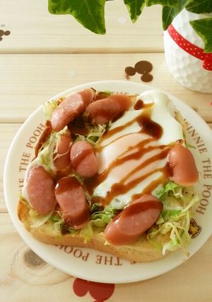 キャベツ卵ウィンナーのせトースト-レシピのメイン写真