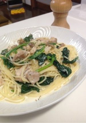 ほうれん草としめじのクリームスパ-レシピのメイン写真