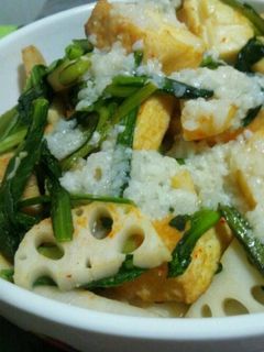 厚揚げ・蓮根・小松菜の塩麹炒め-レシピのメイン写真