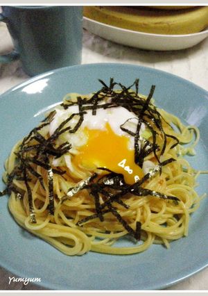 混ぜるだけ♪半熟卵と醤油麹のスパゲッティ-レシピのメイン写真