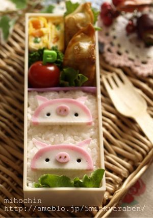【キャラ弁】かまぼこでブタさん弁当-レシピのメイン写真
