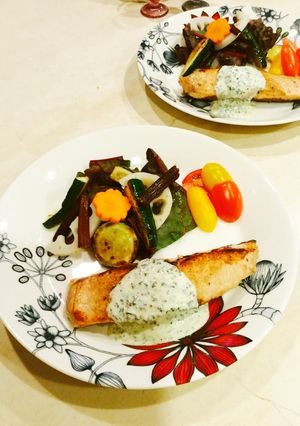 秋鮭ソテー　ヘルシーソース温野菜添え-レシピのメイン写真
