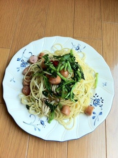 クレソンとウインナーのオイルパスタ-レシピのメイン写真