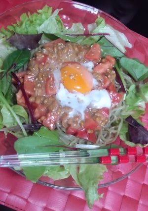 トマト納豆サラダ蕎麦♪-レシピのメイン写真