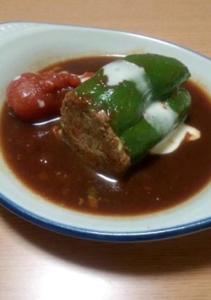 低カロリーピーマンの肉づめ　赤ワイン煮-レシピのメイン写真
