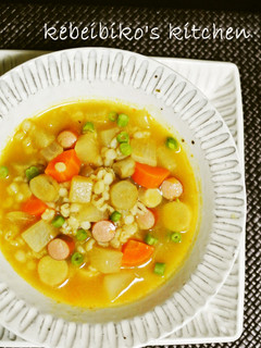 押し麦と実沢山の根菜スープ-レシピのメイン写真