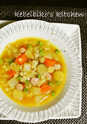 押し麦と実沢山の根菜スープ-レシピのメイン写真