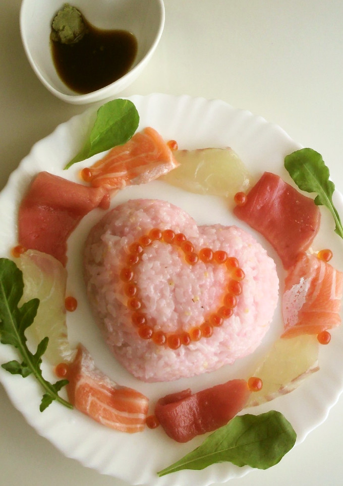 ♡ ピンクのハートの海鮮寿司 ♡-レシピのメイン写真