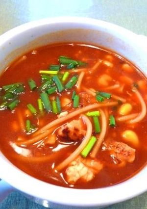 コーンとパスタのトマト味噌スープ-レシピのメイン写真