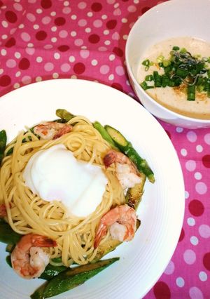 エビたっぷりとろろスープの春パスタ-レシピのメイン写真