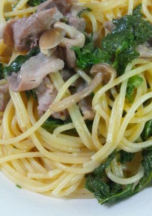 わさび菜と豚コマのマヨポンパスタ-レシピのメイン写真